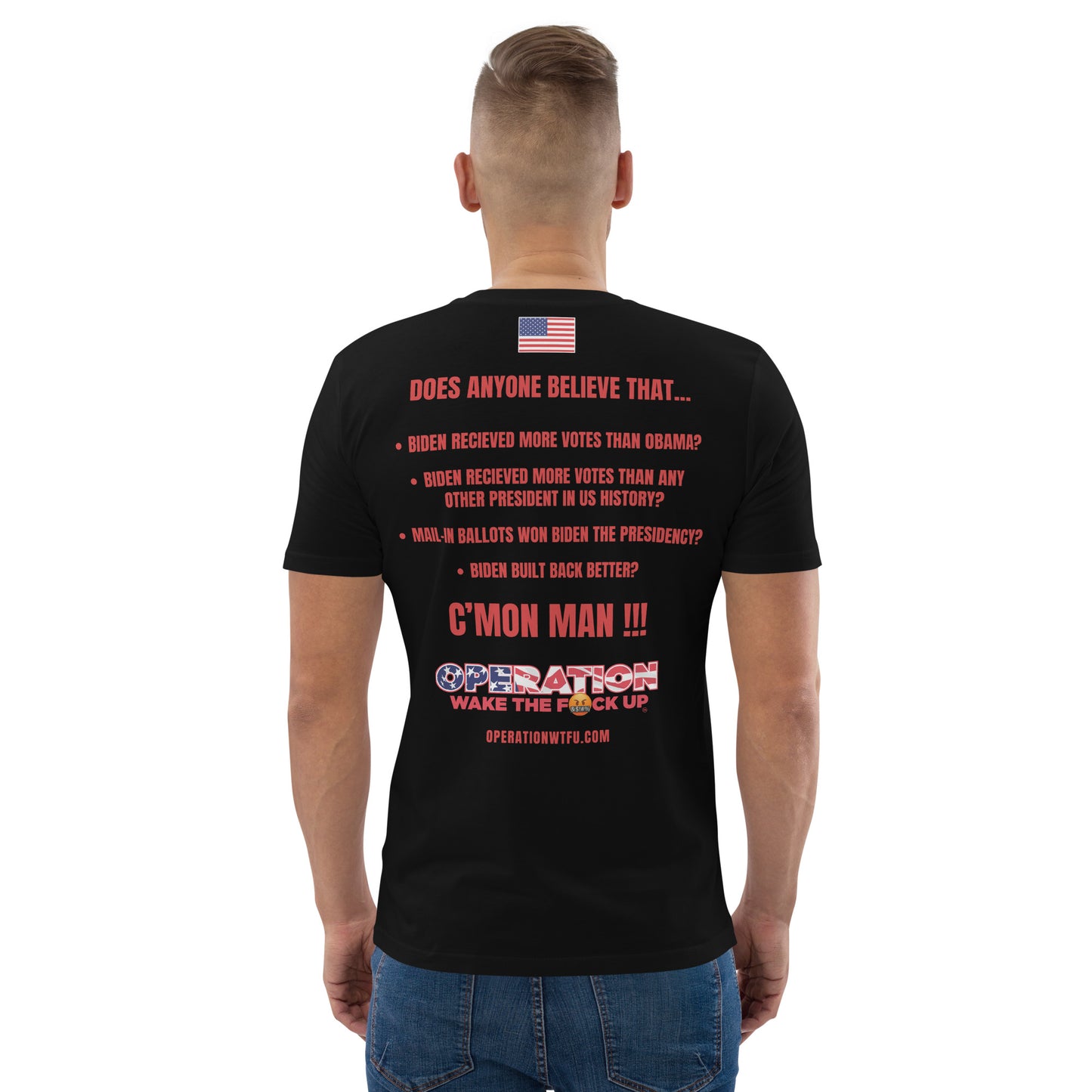 Men's Logo T-Shirt with C'Mon Man!!! Back (Navy/Red)
