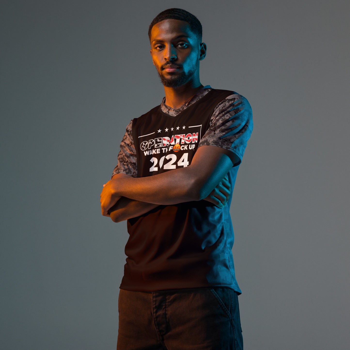 Operation WTFU Camo Jersey - Grey Camo with Red Text