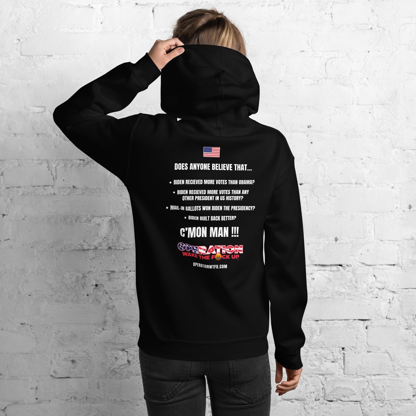 Operation WTFU Hoodie with C'Mon Man!!! Back (Black/White)