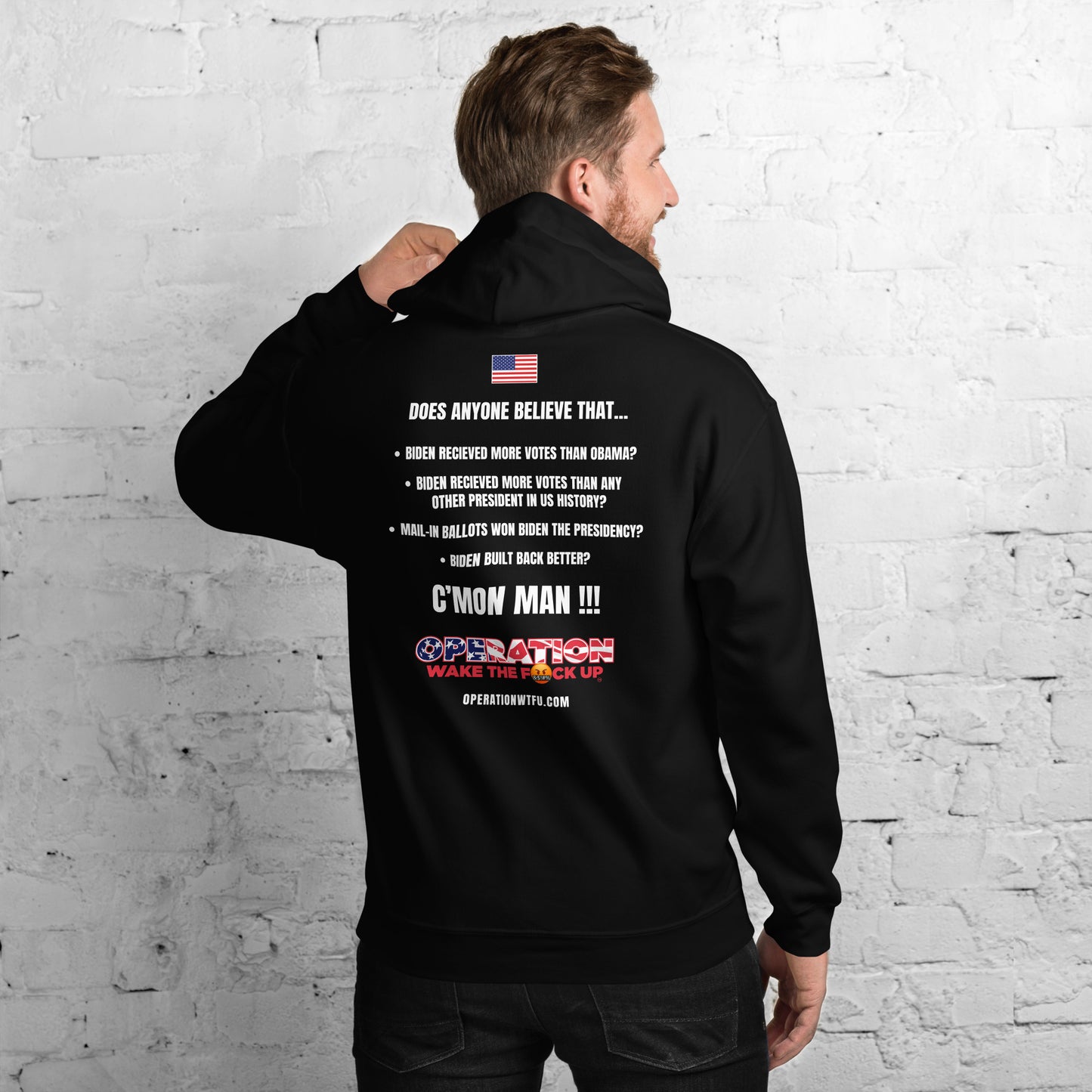 Operation WTFU Hoodie with C'Mon Man!!! Back (Black/White)