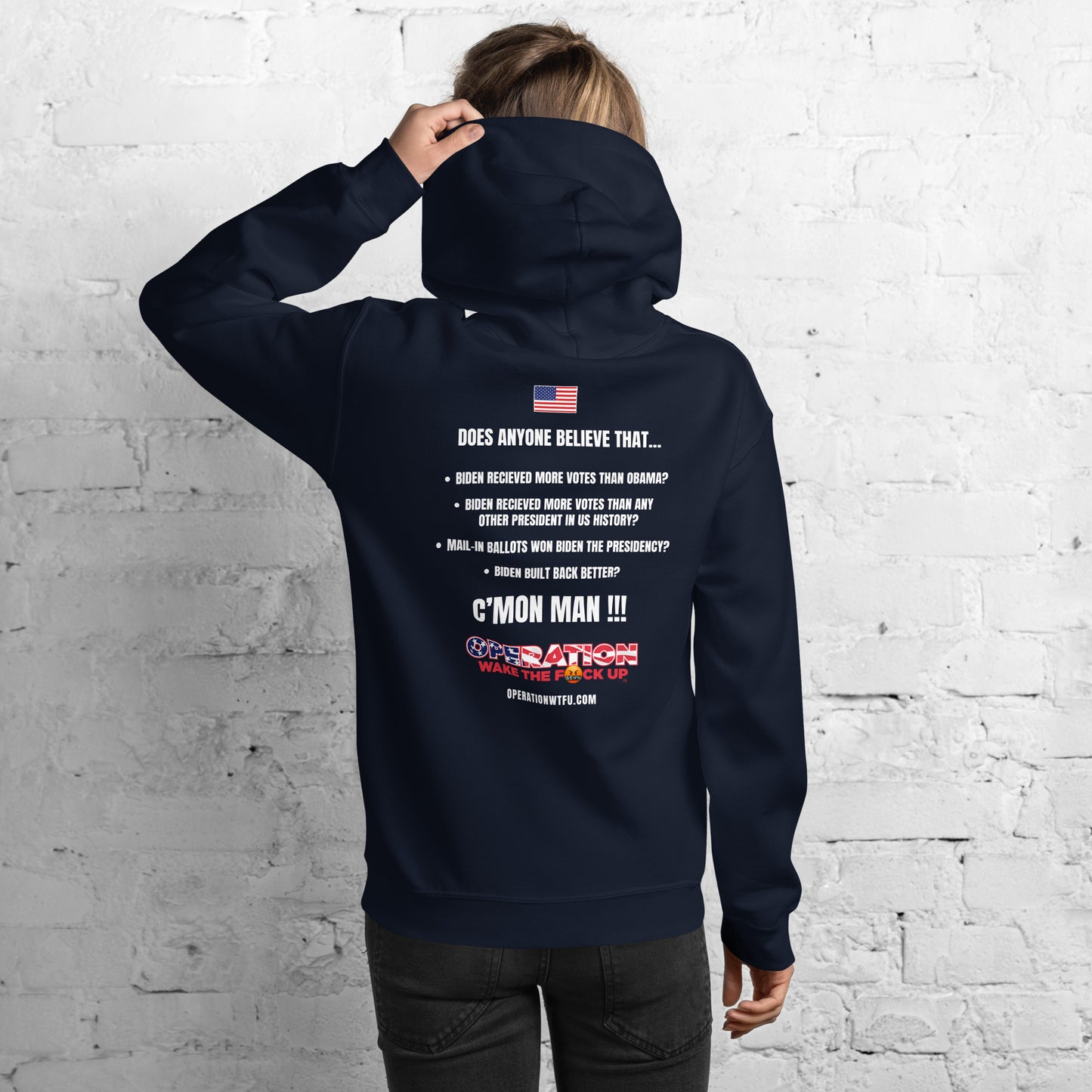 Operation WTFU Hoodie with C'Mon Man!!! Back (Navy/White)
