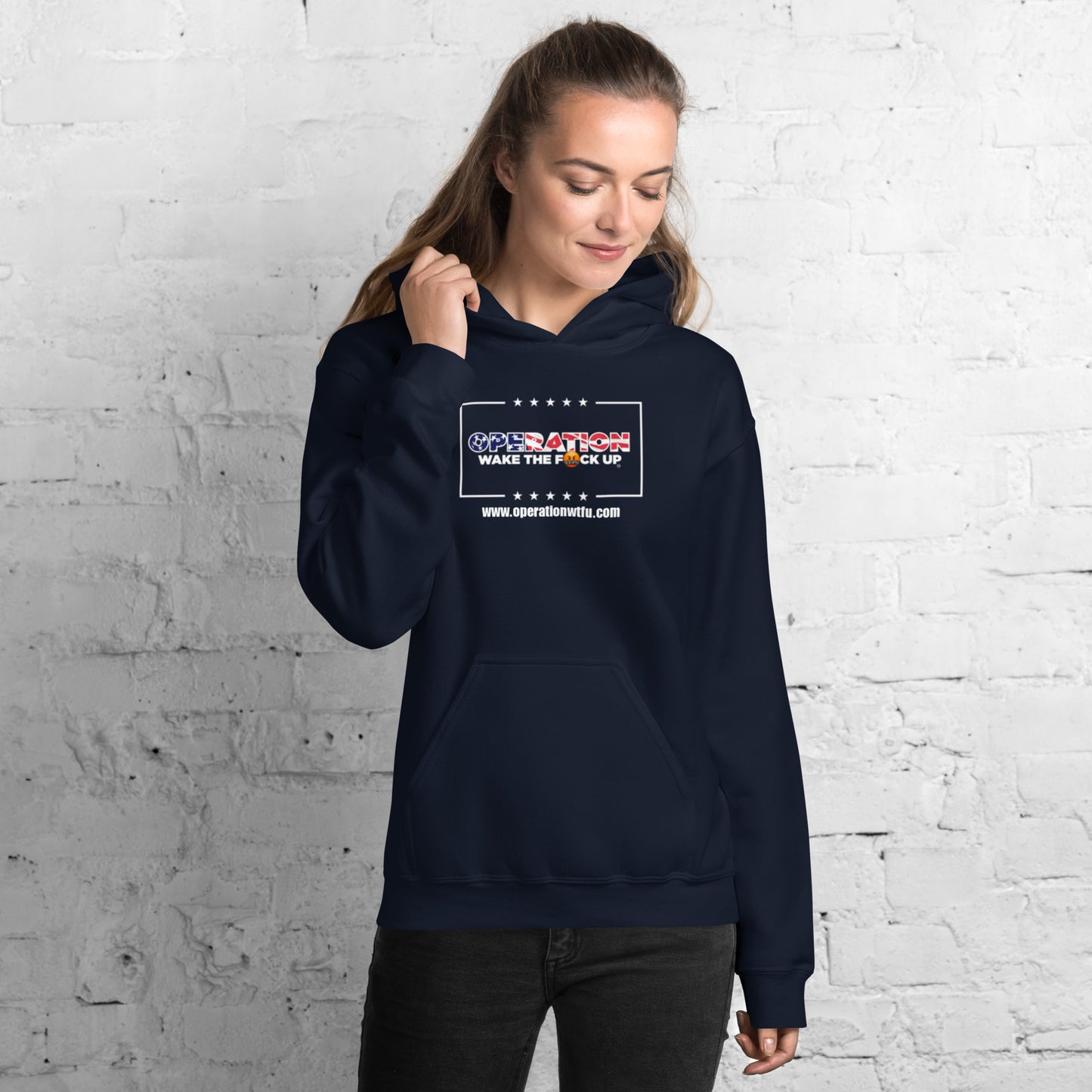 Operation WTFU Hoodie with C'Mon Man!!! Back (Navy/White)