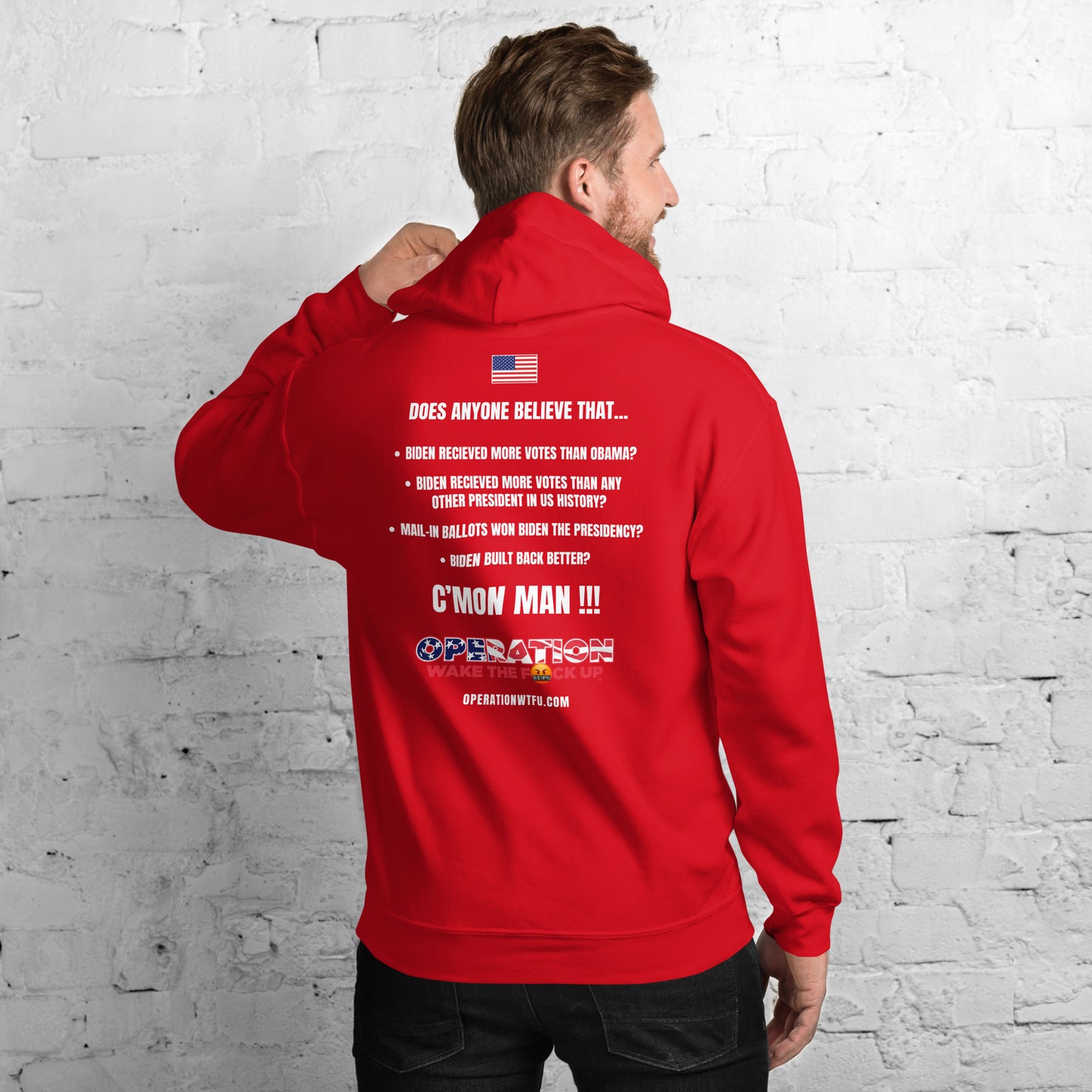 Operation WTFU Hoodie with C'Mon Man!!! Back (Red/White)