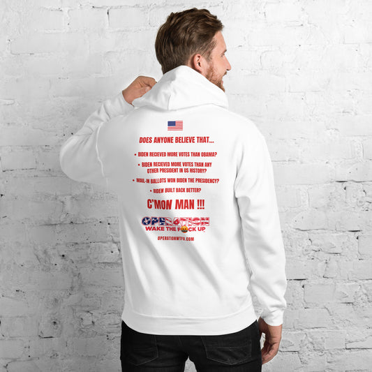 Operation WTFU Hoodie with C'Mon Man!!! Back (White/Red)