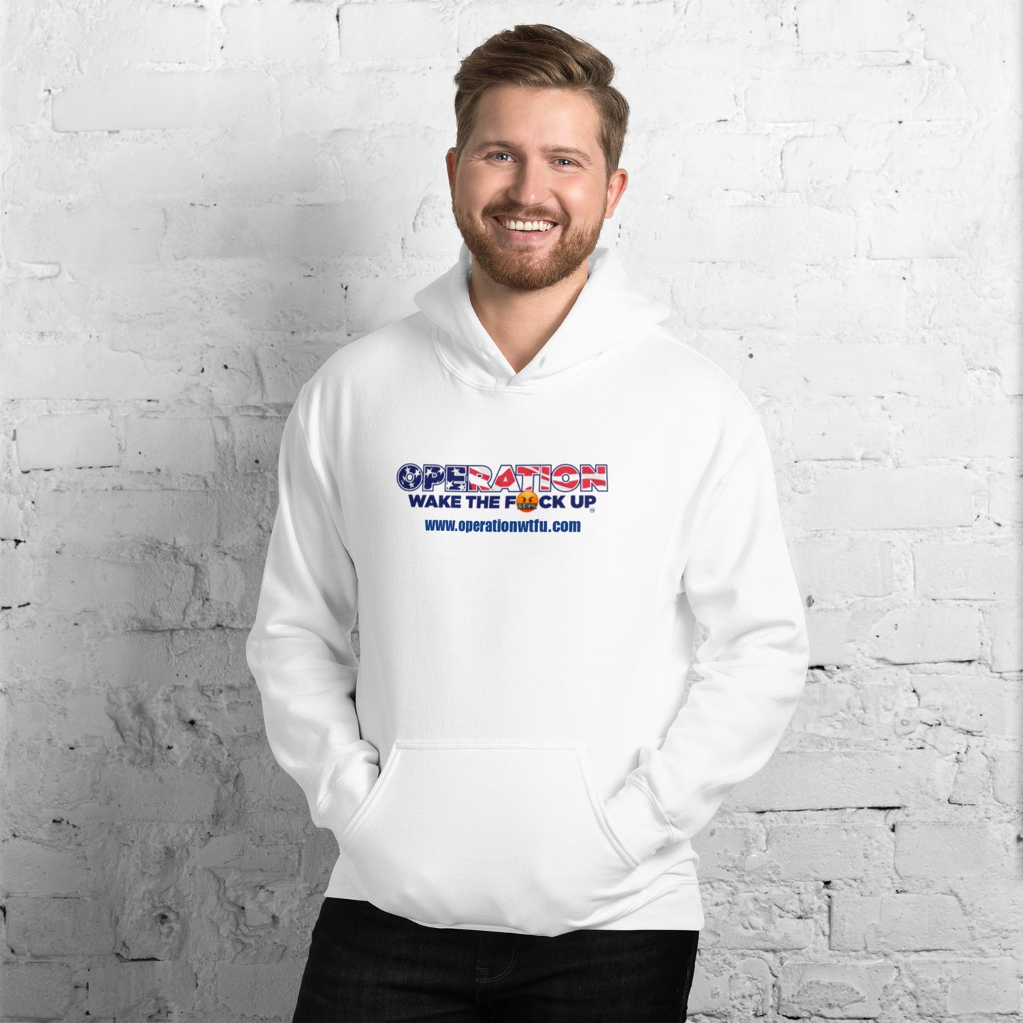 Operation WTFU Hoodie with C'Mon Man!!! Back (White/Navy)