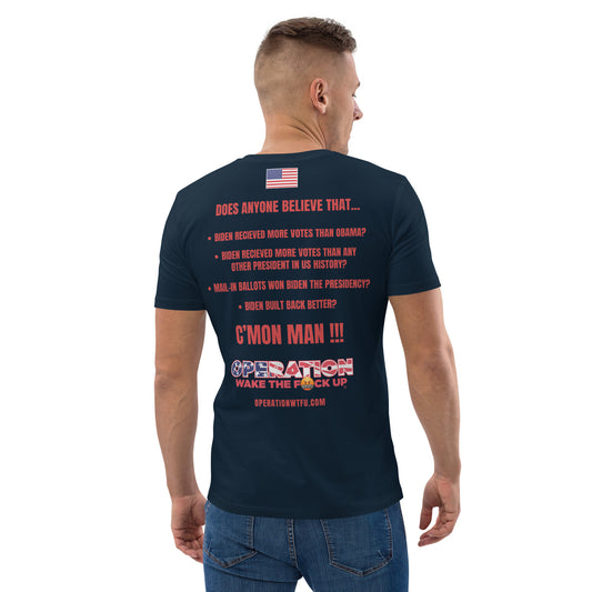 Men's Logo T-Shirt with C'Mon Man!!! Back (Navy/Red)