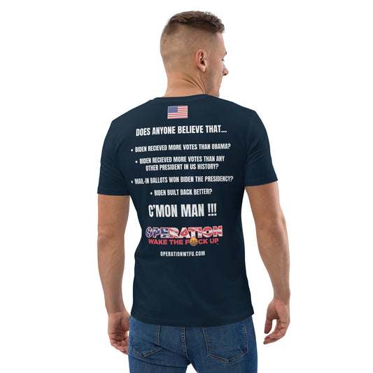 Men's Logo T-Shirt with C'Mon Man!!! Back (Navy/White)