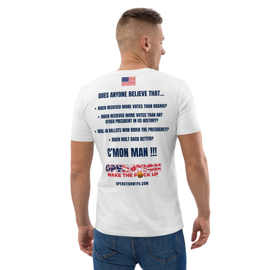 Men's Logo T-Shirt with C'Mon Man!!! Back (White/Navy)