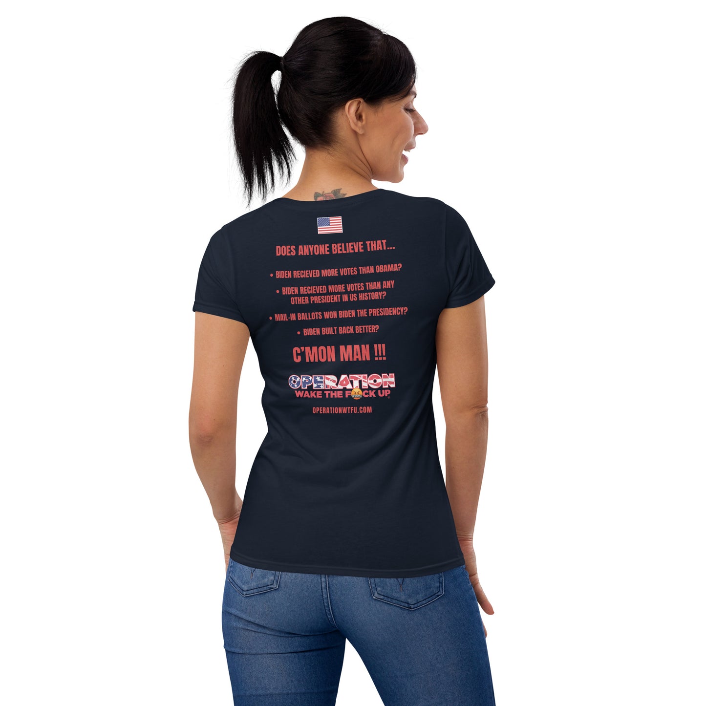 Women's Logo T-Shirt with C'Mon Man!!! Back (Black/Red)