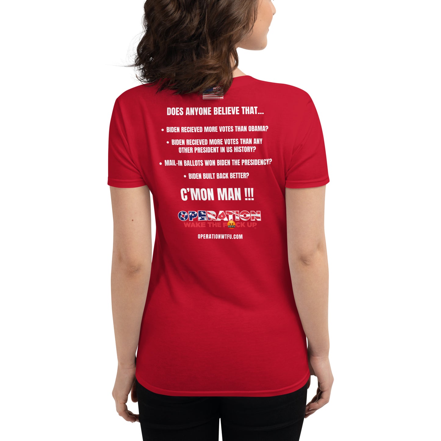 Women's Logo T-Shirt with C'Mon Man Back!!! (Red/White)