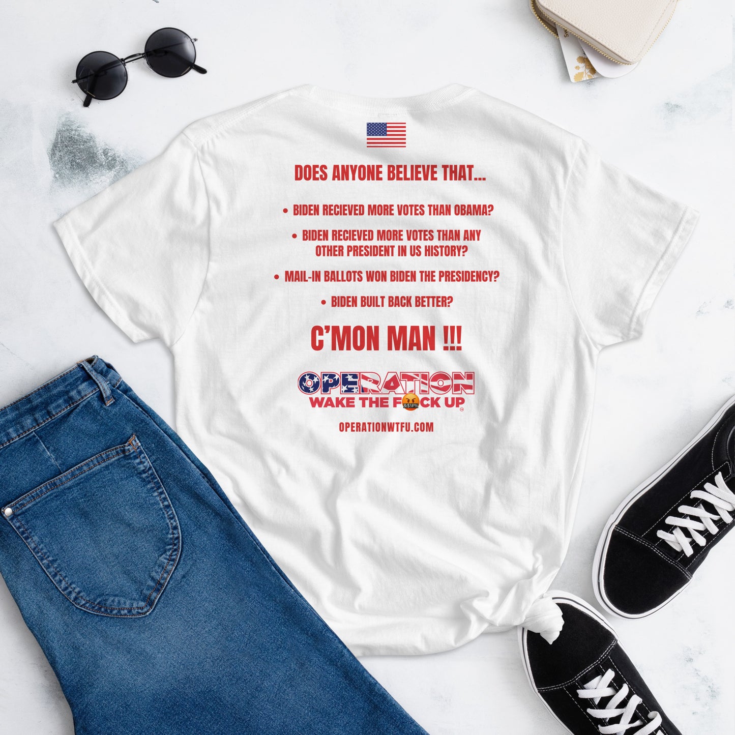 Women's Logo T-Shirt with C'Mon Man!!! Back (White/Red)