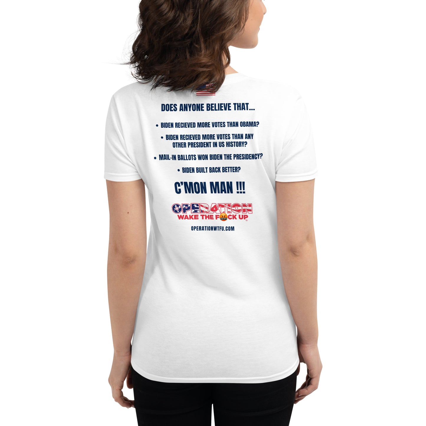 Women's Logo T-Shirt with C'Mon Man!!! Back (White/Navy)